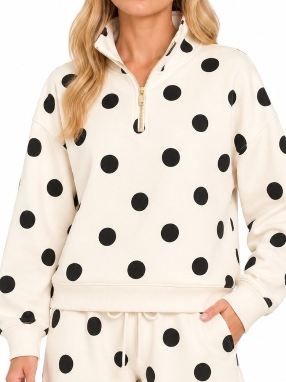 Women Zenana  polka dot sweatshirt popover NWOT sz M white black